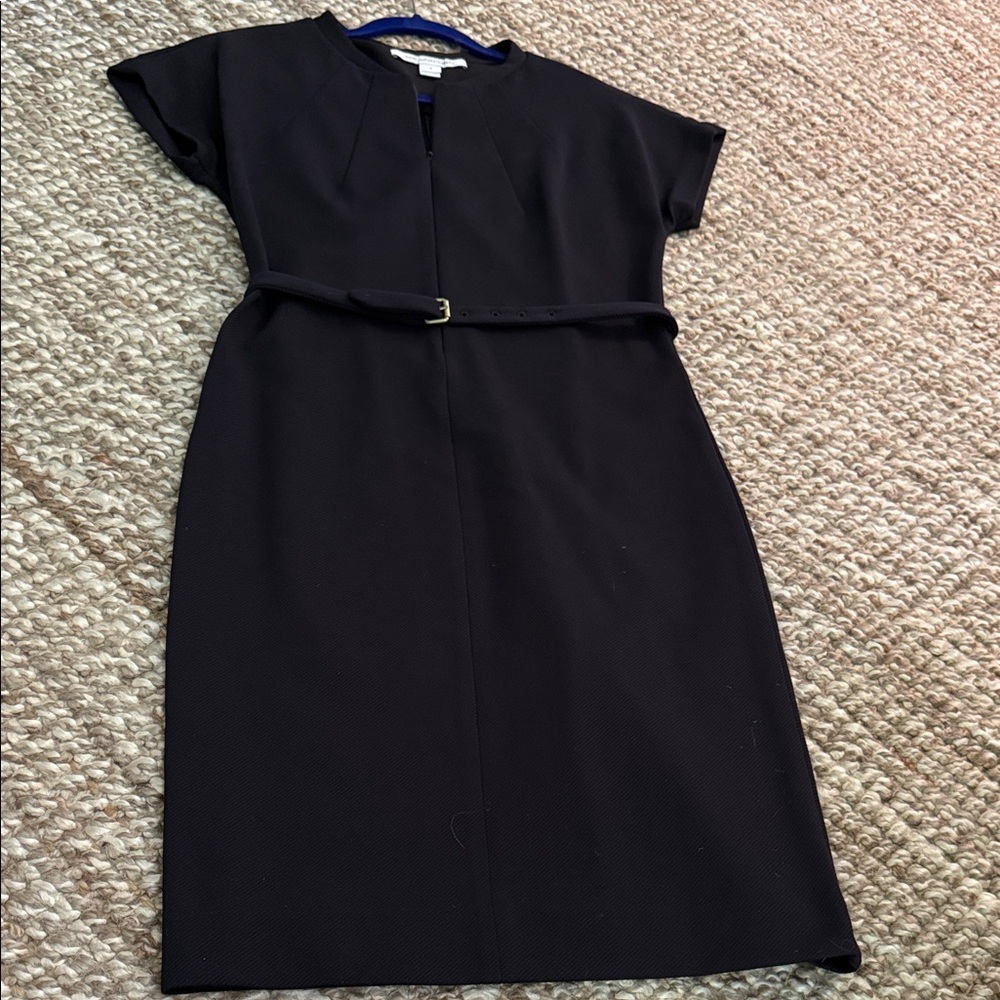 Diane Von Furstenberg Black Belted Midi Sheath Dress